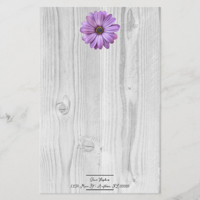 Rustic Purple Daisy Personalised Stationery (Front)