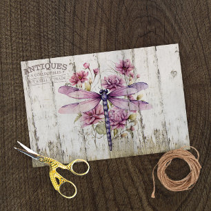 Rustic Purple Dragonfly on Pink Flowers Tissue Paper