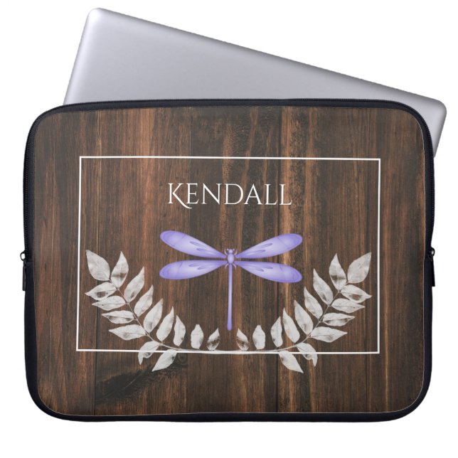 Rustic Purple Dragonfly Personalised Laptop Sleeve (Front)