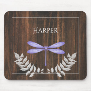 Rustic Purple Dragonfly Personalised Mouse Pad