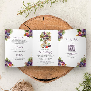 Rustic Purple Fig All in One QR Code Wedding Tri-Fold Invitation