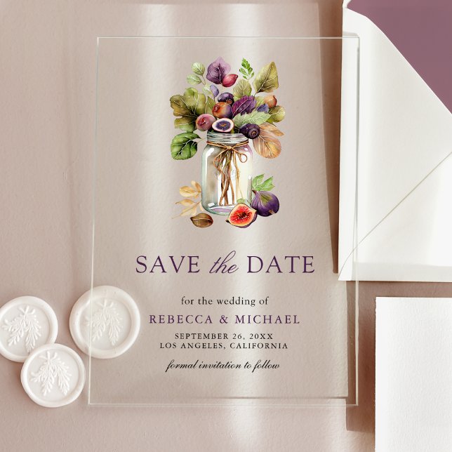 Rustic Purple Fig Mason Jar Wedding Save the Date Acrylic Invitations (Creator Uploaded)