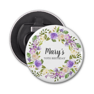 Rustic Purple Floral 70th Birthday Favour Bottle Opener