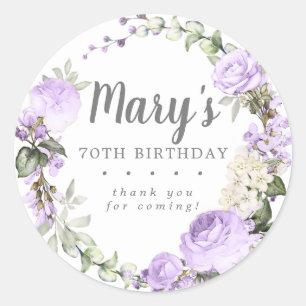 Rustic Purple Floral 70th Birthday Thank You Classic Round Sticker
