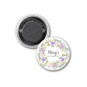 Rustic Purple Floral 80th Birthday Favour Magnet