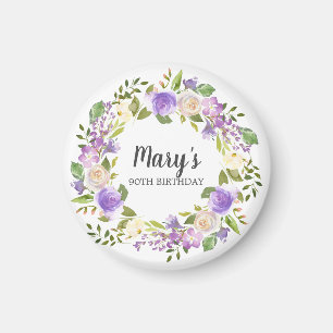 Rustic Purple Floral 90th Birthday Favour Magnet