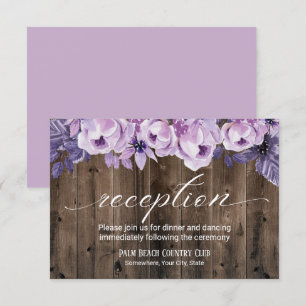 Rustic Purple Floral Barn Wedding Reception Invitation