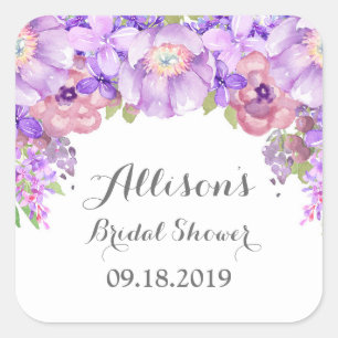 Rustic Purple Floral Bridal Shower Favour Tag