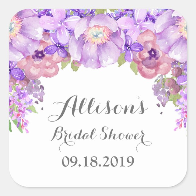 Rustic Purple Floral Bridal Shower Favour Tag (Front)