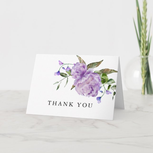 Rustic Purple Floral Bridal Shower Thank You Card (Front)