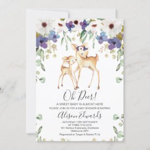 Rustic Purple Floral Deer Baby Shower Invitation