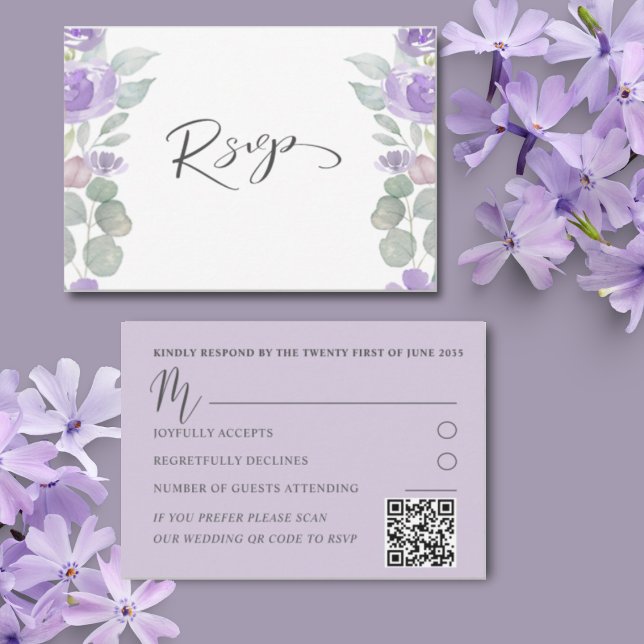 Rustic Purple Floral Eucalyptus Wedding RSVP (Creator Uploaded)