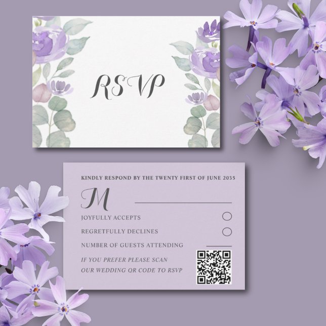 Rustic Purple Floral Eucalyptus Wedding RSVP Card (Creator Uploaded)
