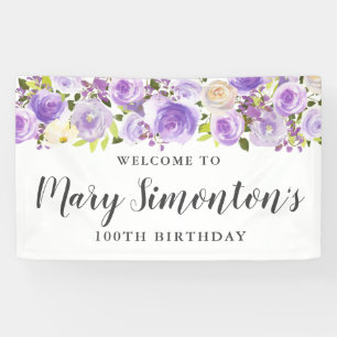 Rustic Purple Floral Greenery 100th Birthday  Banner