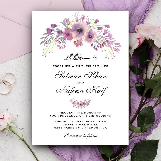 Rustic Purple Floral Islamic Muslim Wedding Invitation (Creator Uploaded)