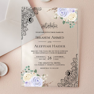 Rustic Purple Floral Lace Muslim Wedding Acrylic Invitations