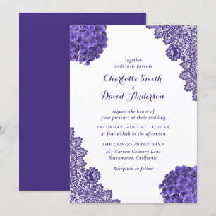 Rustic Purple Floral Lace Wedding Invitation