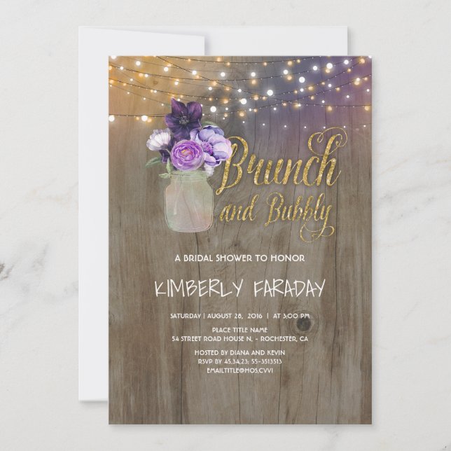 Rustic Purple Floral Mason Jar Bridal Shower Invitation (Front)