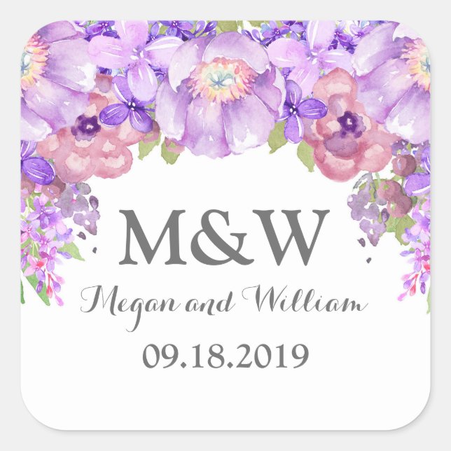 Rustic Purple Floral Monogram Wedding Tag (Front)