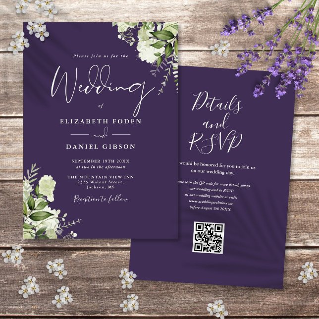 Rustic Purple Floral QR Code Wedding Invitation (Rustic Purple Floral QR Code Wedding Invitation)