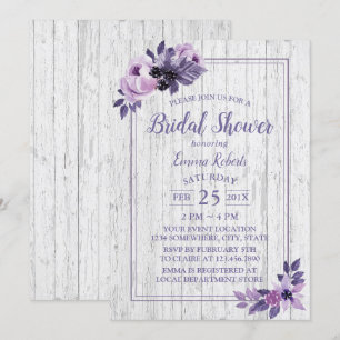 Rustic Purple Floral Spring Wedding Bridal Shower Invitation