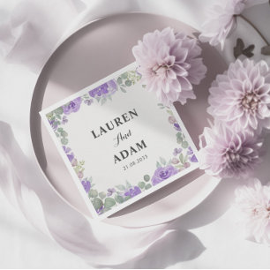 Rustic Purple Floral Watercolor Wedding Napkin