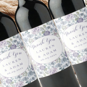 Rustic Purple Floral Watercolor Wedding Wine Label