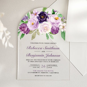 Rustic Purple Floral Wedding Acrylic Invitations