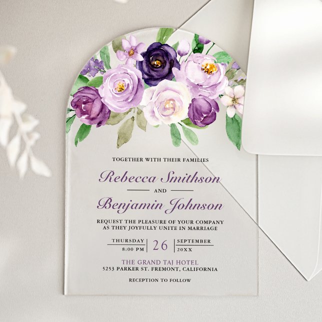 Rustic Purple Floral Wedding Acrylic Invitations (Creator Uploaded)