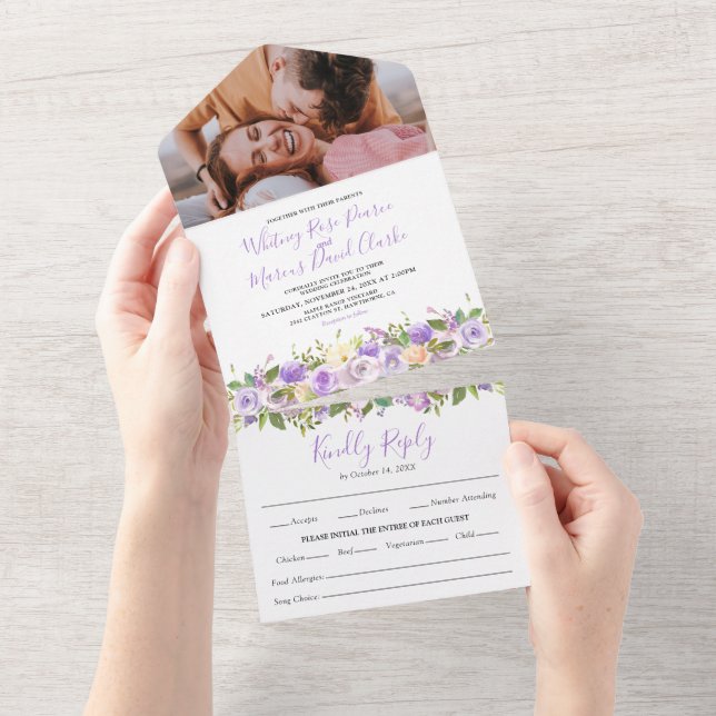 Rustic Purple Floral Wedding All In One Invitation (Tearaway)