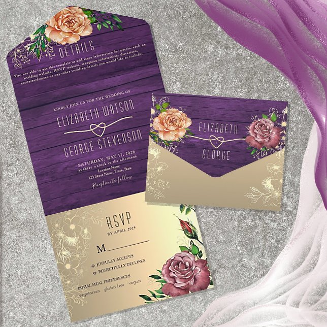 Rustic Purple Floral Wedding All In One Invitation (Creator Uploaded)