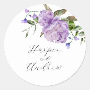 Rustic Purple Floral Wedding Favour   Classic Round Sticker