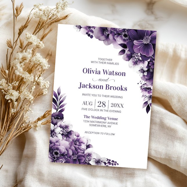 Rustic Purple Floral Wedding Invitation (Creator Uploaded)