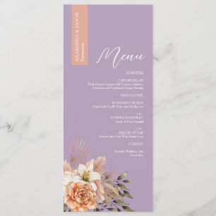 Rustic Purple Floral Wedding Menu with Name