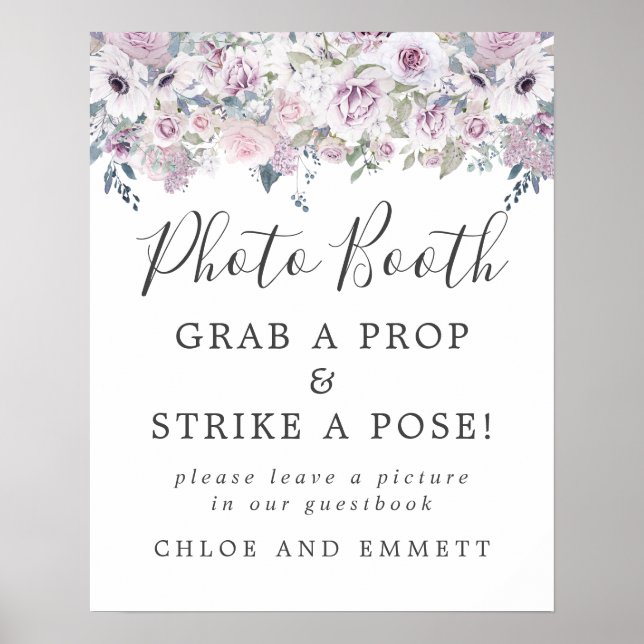 Rustic Purple Floral Wedding Photo Booth Sign (Front)
