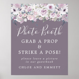 Rustic Purple Floral Wedding Photo Booth Sign