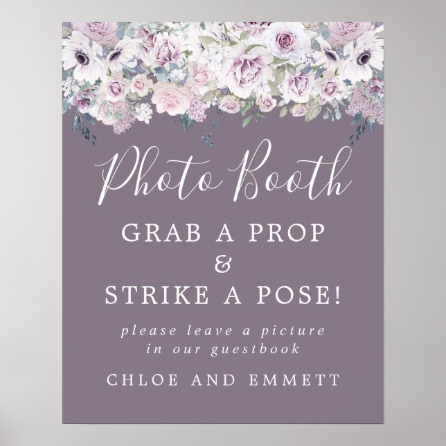 Rustic Purple Floral Wedding Photo Booth Sign (Front)