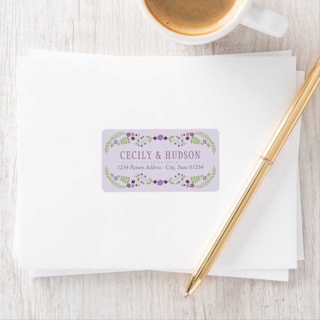 Rustic Purple Floral Wedding Return Address Label (Insitu)