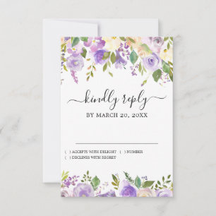 Rustic Purple Floral Wedding RSVP Card