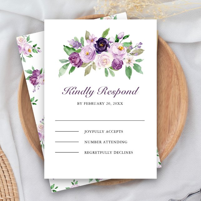 Rustic Purple Floral Wedding RSVP Card (Creator Uploaded)