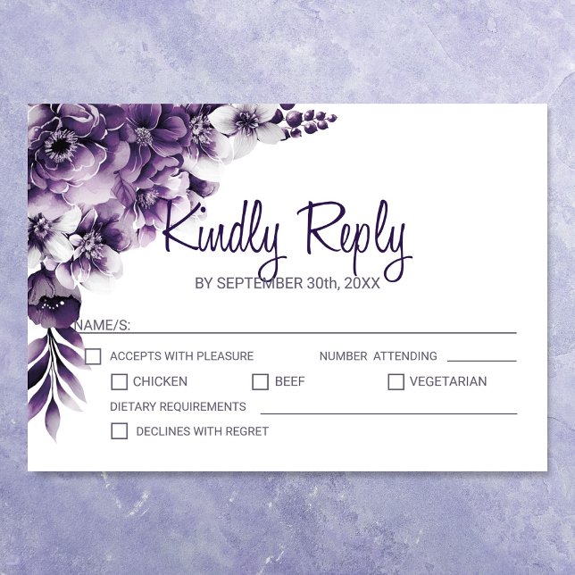 Rustic Purple Floral Wedding RSVP Card (Creator Uploaded)