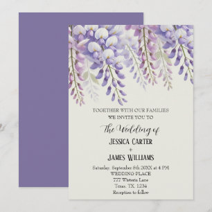 Rustic Purple Floral Wisteria Watercolor Wedding Invitation