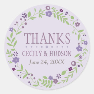 Rustic Purple Floral Wreath Monogram Classic Round Sticker