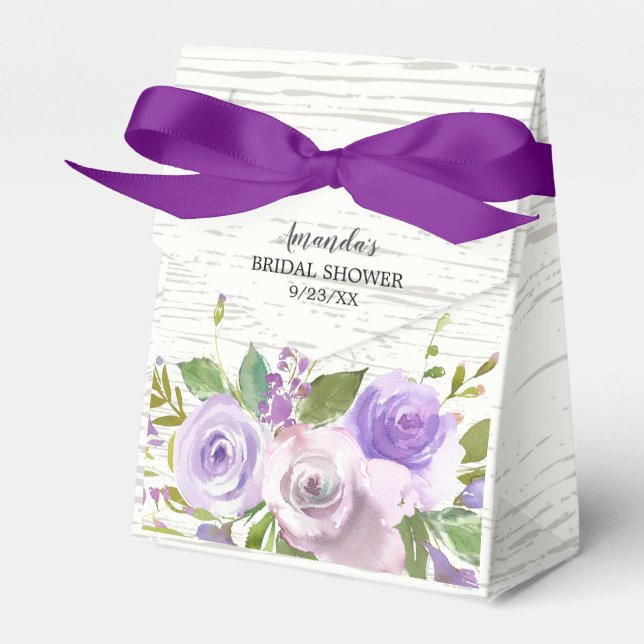 Rustic Purple Flowers Bridal  Shower Favour Box (Front Side)