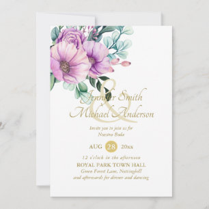 Rustic Purple Flowers Nuestra Boda Invitacions