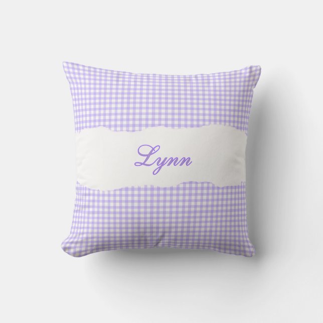 Rustic Purple Gingham Personalised Name Cushion (Front)