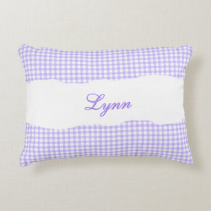 Rustic Purple Gingham Personalized Name Decorative Cushion