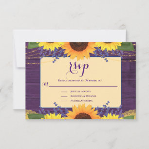 Rustic Purple Gold Lace Sunflower Wedding RSVP