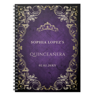 Rustic Purple Gold Princess Tiara Quinceanera    Notebook