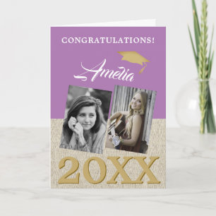 Rustic Purple Graduate 2 Photo Graduation Card